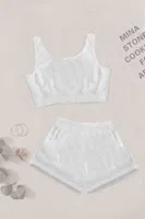 Askılı Peluş Polar Alt Üst Şortlu Pijama Takımı Merry See MS 40809 Beyaz