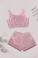Pembe Askılı Peluş Polar Alt Üst Şortlu Kadın Pijama Takımı Merry See MS 40809 Pembe Açık