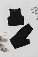 Polarlı Kalın Askılı Crop Kadın Pijama Takımı Siyah Merry See MS 40819 Siyah farklı açı