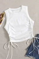 Yanları Büzgülü Kolsuz Bluz Crop Top Atlet Beyaz Merry See 4577 Beyaz