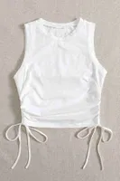 Yanları Büzgülü Kolsuz Bluz Crop Top Atlet Beyaz Merry See 4577 Beyaz görsel 4