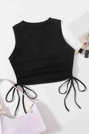 Merry See Yanları Büzgülü Kolsuz Bluz Crop Top Atlet Siyah Merry See 4579