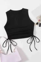 Yanları Büzgülü Kolsuz Bluz Crop Top Atlet Siyah Merry See 4579 Siyah