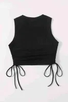Yanları Büzgülü Kolsuz Bluz Crop Top Atlet Siyah Merry See 4579 Siyah detay görünüm