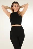 Mio Studio Turtleneck Sports Kısa Üst Miorre 001-002103 Siyah görsel 6