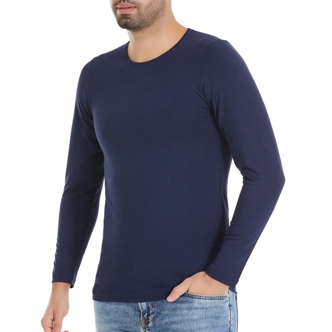 Modal Lacivert O-Yaka Uzun Kollu Erkek T-Shirt Yıldız 387