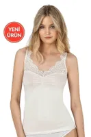 Modal Pamuklu Dantelli Esnek Yumuşak Kalın Askılı Kadın Atlet Özkan 26961  Ekru görsel 5