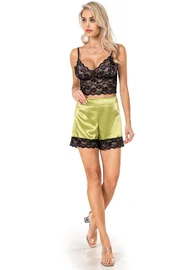 Moongirl İnce Askılı Brodeli Yeşil Şortlu Kadın Pijama Takım Moongirl 318