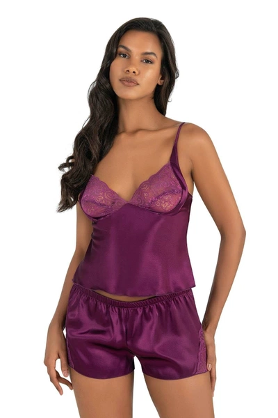 Mor Saten Şort Pijama Takımı Ahu Primoda 9216