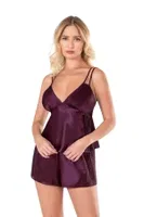 Mürdüm Saten Babydoll Şort Takımı Ahu Primoda 9120 Mor