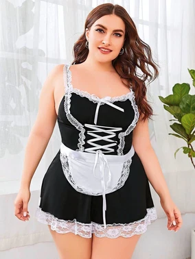 NightLight İp Bağlamalı Dantelli Fantazi Hizmetçi Kostümü NightLight 3500