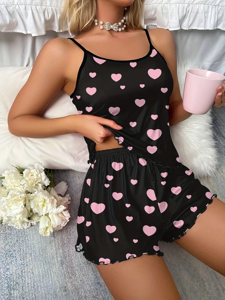 Kalpli Fantezi Saten Şort Pijama Takım NightLight 3684