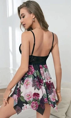 NightLight Asimetrik Kesim Çiçekli Erotik Gecelik NightLight 3692 - Alternatif Görünüm