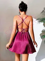 Derin Sırt Dekolteli Fantazi Mor Mini Gecelik Nightlight 3654-1 Mor detay görünüm