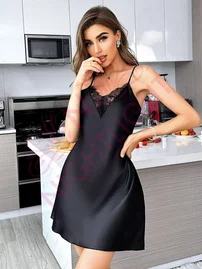 NightLight Göğüs Kısmı Dantel Mini Saten Fantazi Gecelik Nightlight 3655