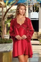 Nurteks 5344 Saten Kimono Takım Bordo