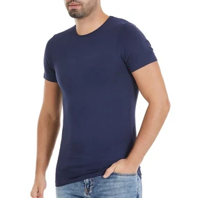 O-Yaka Kısa Kollu Bambu Erkek Lacivert T-Shirt Yıldız 477
