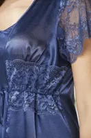 Önden Bağlamalı Saten Dantelli 3Lü Şort Sabahlık Takım Pierre Cardin 2480 Lacivert görsel 31