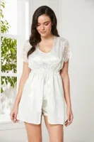 Önden Bağlamalı Saten Dantelli 3Lü Şort Sabahlık Takım Pierre Cardin 2480 Ekru görsel 25