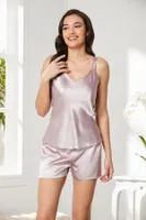 Önden Bağlamalı Saten Dantelli 3Lü Şort Sabahlık Takım Pierre Cardin 2480 görsel 17