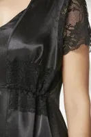 Önden Bağlamalı Saten Dantelli 3Lü Şort Sabahlık Takım Pierre Cardin 2480 Siyah görsel 13
