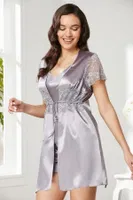Önden Bağlamalı Saten Dantelli 3Lü Şort Sabahlık Takım Pierre Cardin 2480 görsel 9