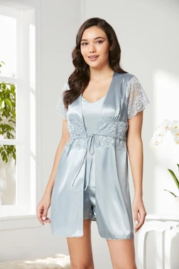 Pierre Cardin Önden Bağlamalı Saten Dantelli 3Lü Şort Sabahlık Takım Pierre Cardin 2480