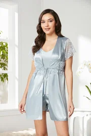 Pierre Cardin Önden Bağlamalı Saten Dantelli 3Lü Şort Sabahlık Takım Pierre Cardin 2480