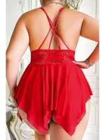 Önden Dekolteli Kırmızı Büyük Beden Fantazi Gecelik NightLight 3669 Kırmızı detay görünüm