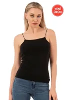 Örme Pamuklu Modal Esnek Rahat İnce Askılı Kadın Atlet Özkan 27042  Siyah görsel 6