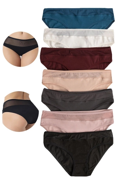 Özkan 26797 7'li Paket Kadın Bel Kismi Tül Detaylı Likralı Pamuklu Esnek Rahat Slip Bikini Külot