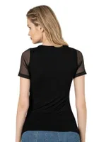 Premium Ring Viskon Bisiklet Yaka Tül Detaylı Kisa Kollu Örme T-Shirt Özkan 26981 Siyah detay görünüm