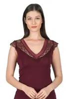 Pamuklu Modal Saten Yaka Dantelli Kadın Atlet Özkan 25430  Bordo görsel 5