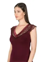 Pamuklu Modal Saten Yaka Dantelli Kadın Atlet Özkan 25430  Bordo görsel 7