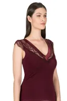 Pamuklu Modal Saten Yaka Dantelli Kadın Atlet Özkan 25430  Bordo görsel 8