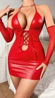 Parlak Kırmızı Dekolteli Lame Kadın Seksi Elbise Lily Bianca LB-135 Kırmızı