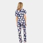 Patlı Örme Kısa Kollu Gömlek Yaka Kadın Pijama Takımı Türen 3606 Lacivert detay görünüm