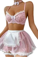 Pembe Boyunluk Akseusarlı Şık Hizmetçi Kostüm Real Passione 20076 Pembe görsel 5