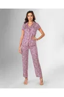 Pembe Desenli Kısa Kollu Yakalı Pijama Takımı Ahu Loriva 1815 Pembe detay görünüm