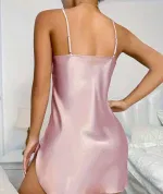 Pembe Saten Askılı Kadın Gecelik Lily Bianca 455 Pembe detay görünüm