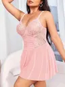 Pembe Tül Dantel Büyük Beden Fantezi Gecelik Pink Night 6679