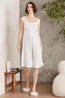 Penye Dantelli Kare Yaka Gecelik Sabahlık Takım Pierre Cardin 4005  Ekru görsel 11