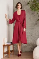 Penye Dantelli Kare Yaka Gecelik Sabahlık Takım Pierre Cardin 4005  Bordo görsel 5