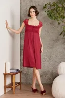 Penye Dantelli Kare Yaka Gecelik Sabahlık Takım Pierre Cardin 4005  Bordo görsel 6