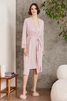 Penye Dantelli Kare Yaka Gecelik Sabahlık Takım Pierre Cardin 4005  Pudra farklı açı