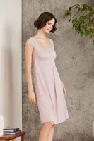 Penye Dantelli Kare Yaka Gecelik Sabahlık Takım Pierre Cardin 4005  Pudra görsel 4