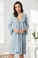 Penye Gecelik Sabahlık Pijama Takım Şort Takım 6'lı Çeyiz Seti Pierre Cardin 5325 Mavi görsel 16