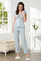 Penye Gecelik Sabahlık Pijama Takım Şort Takım 6'lı Çeyiz Seti Pierre Cardin 5325 Mavi görsel 20