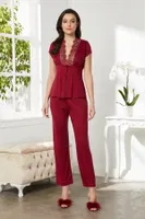 Penye Gecelik Sabahlık Pijama Takım Şort Takım 6'lı Çeyiz Seti Pierre Cardin 5325 Bordo görsel 12