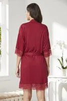 Penye Transparan Dantelli Gecelik Sabahlık Takım Pierre Cardin 4020  Bordo görsel 23